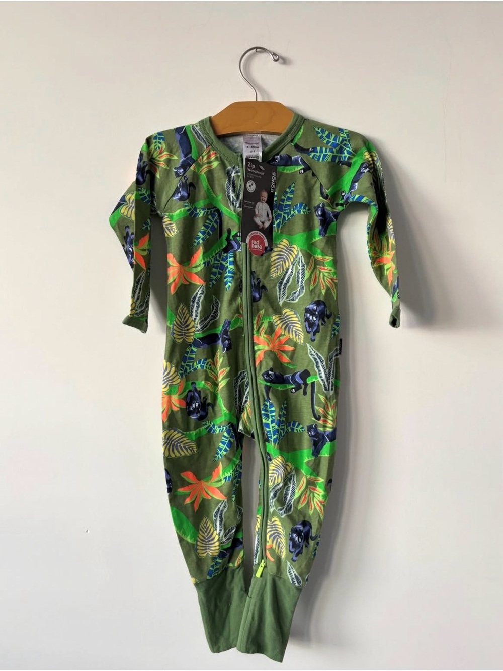 Bonds Green Jungle Print Zip-Up Kids Footie Pajamas